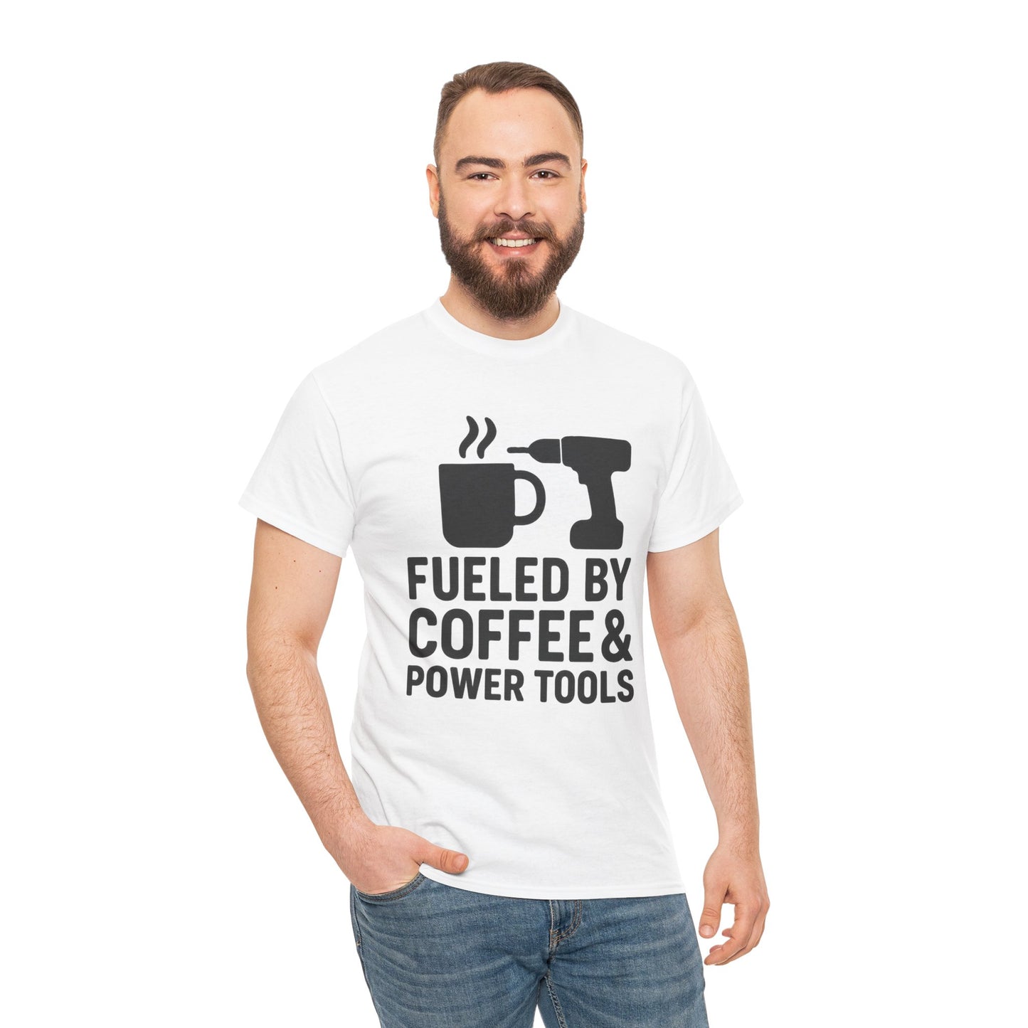 "Fueled by Coffee & Power Tools" Unisex Heavy Cotton Tee - Perfect Gift for DIY Enthusiasts and Coffee Lovers