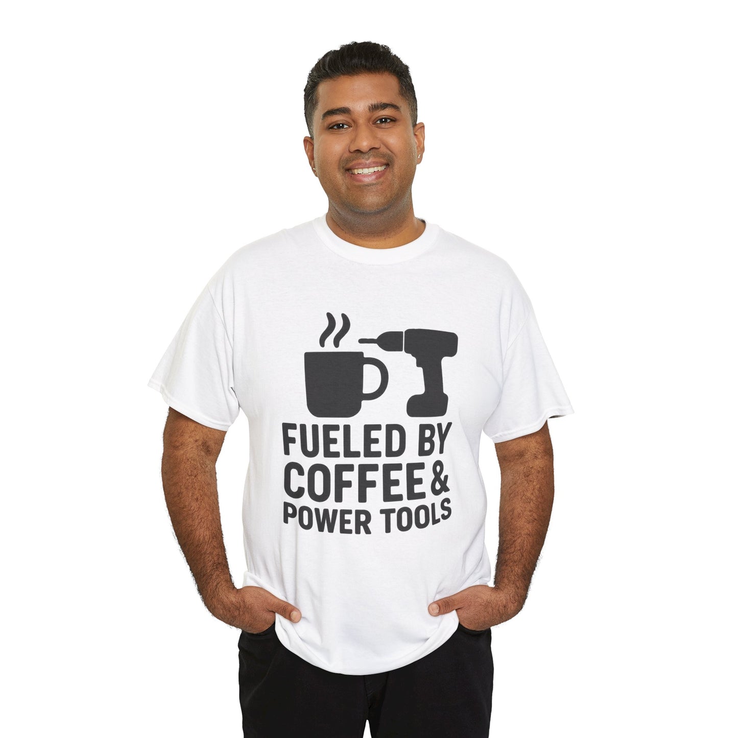 "Fueled by Coffee & Power Tools" Unisex Heavy Cotton Tee - Perfect Gift for DIY Enthusiasts and Coffee Lovers